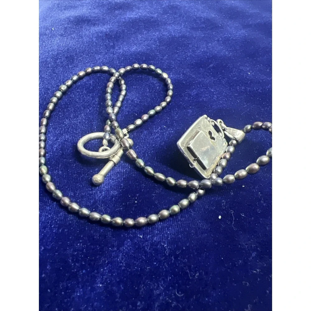 925 Sterling Silver Gray Brown Pearl Photo Pendant Necklace 16.2g